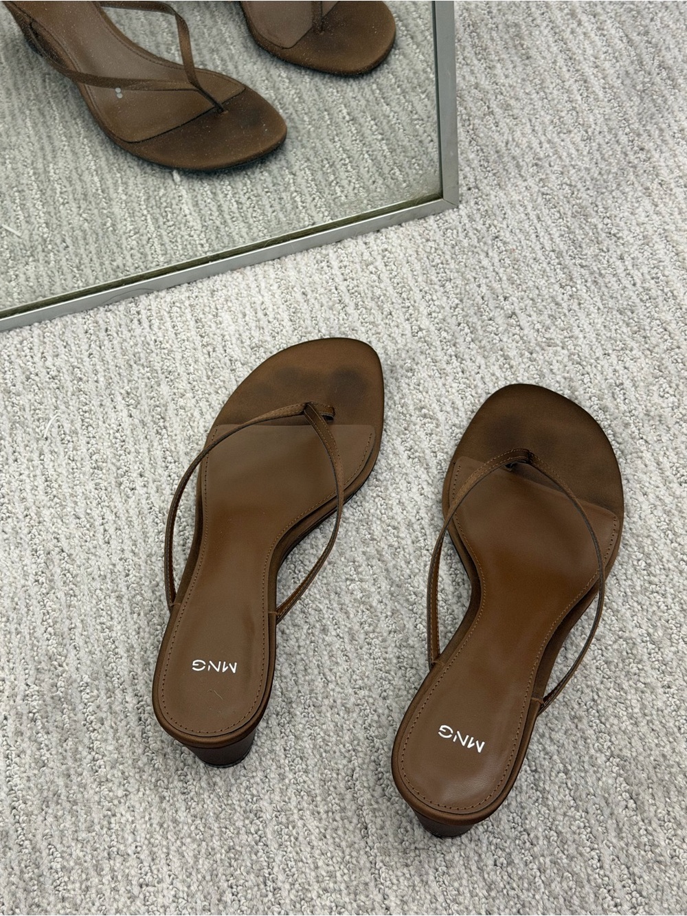Mango Brown Thong Wedge Sandals